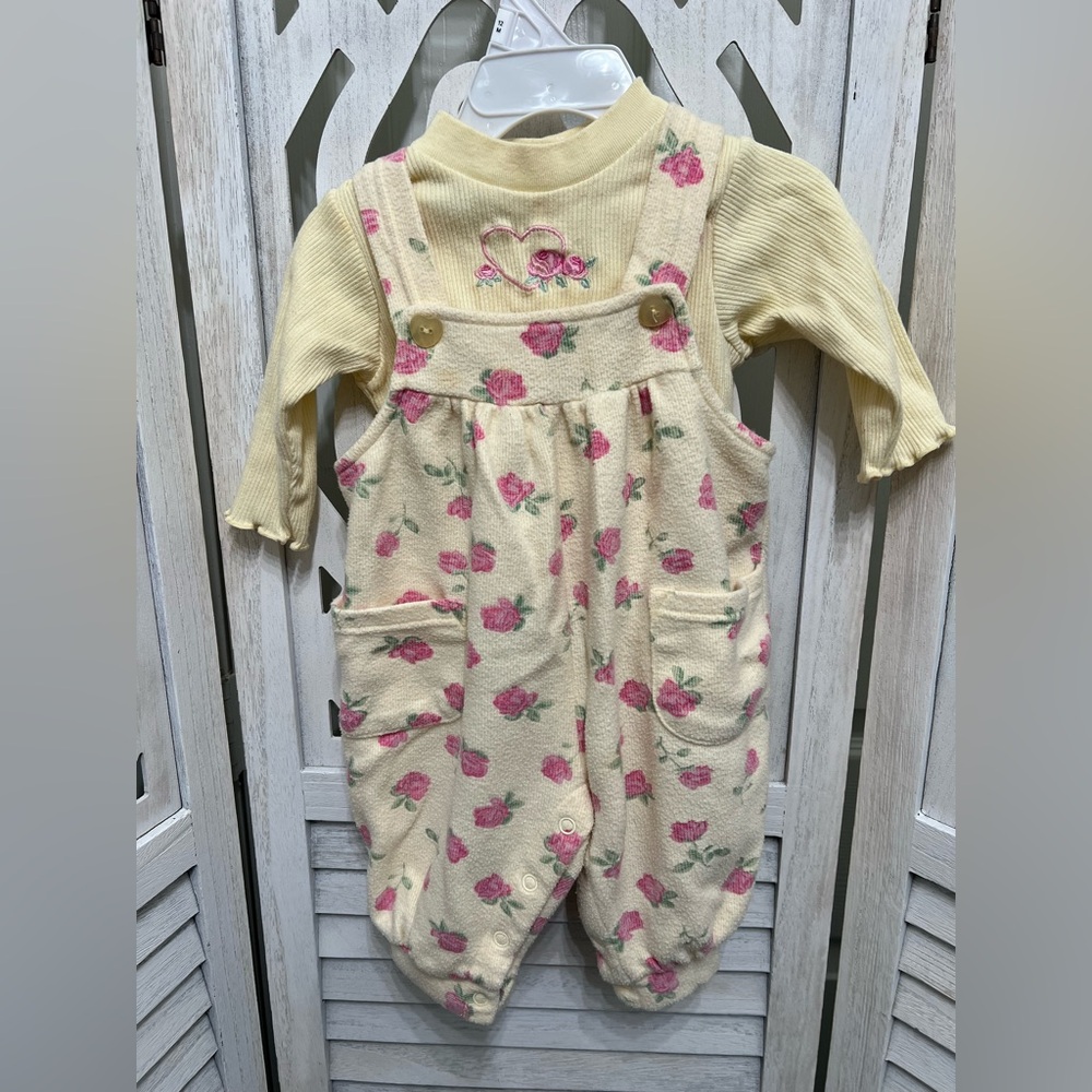 Vintage Cream and Pink Floral Infant Overalls